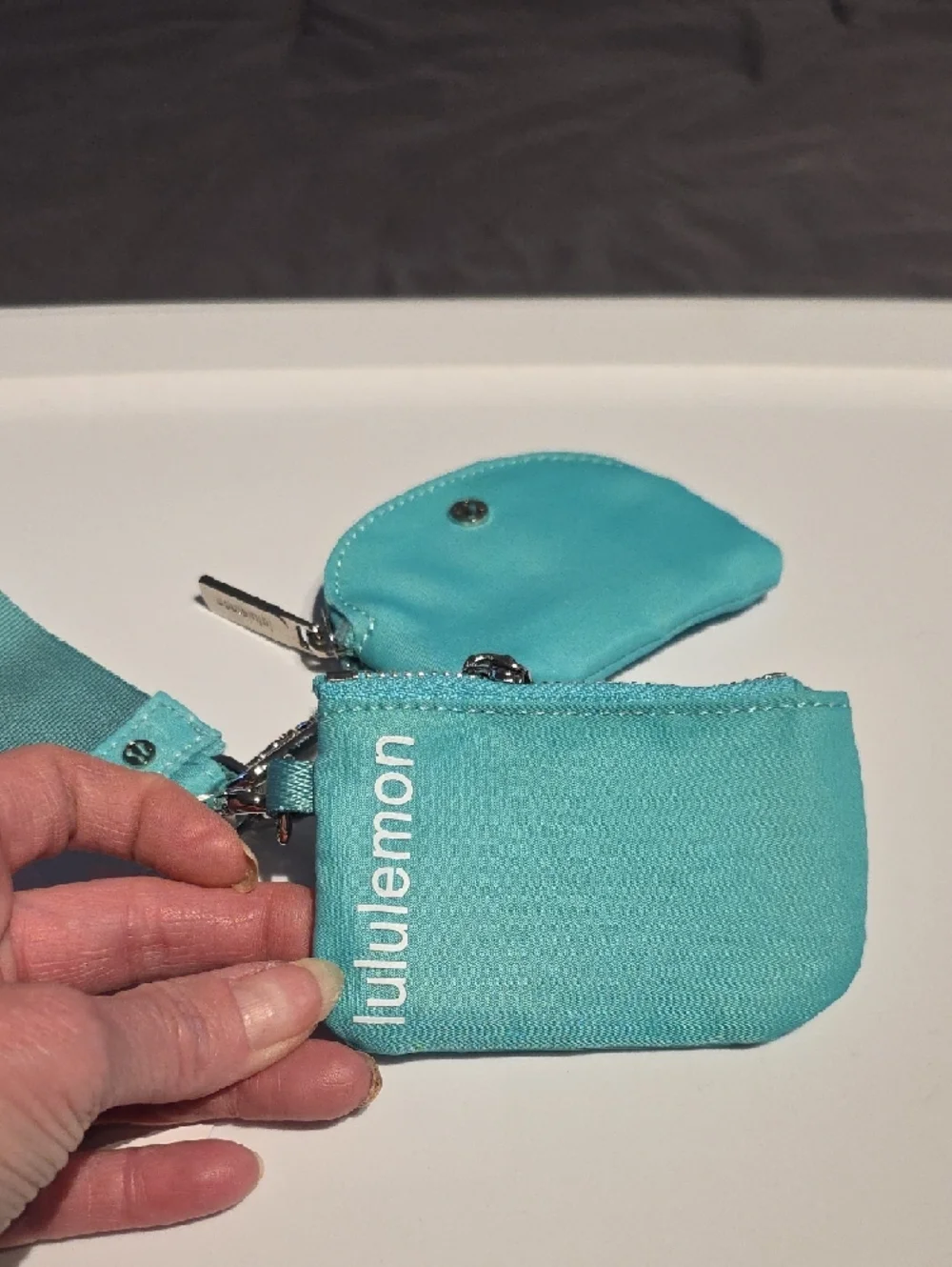 Lululemon aqua dual pouch wristlet key & card holder NWT